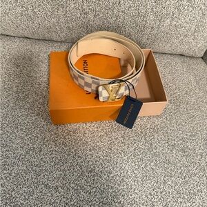 Louis Vuitton Checkered Beige and Gold Belt